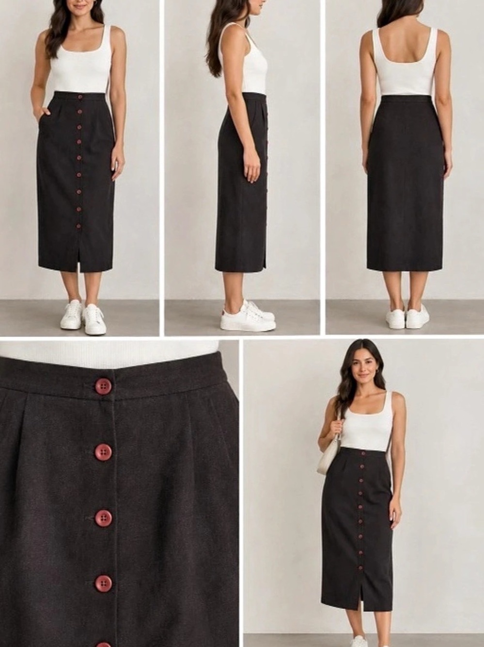 Vintage Womens Francess & Rita Brown Button-Front Midi Skirt Size 12